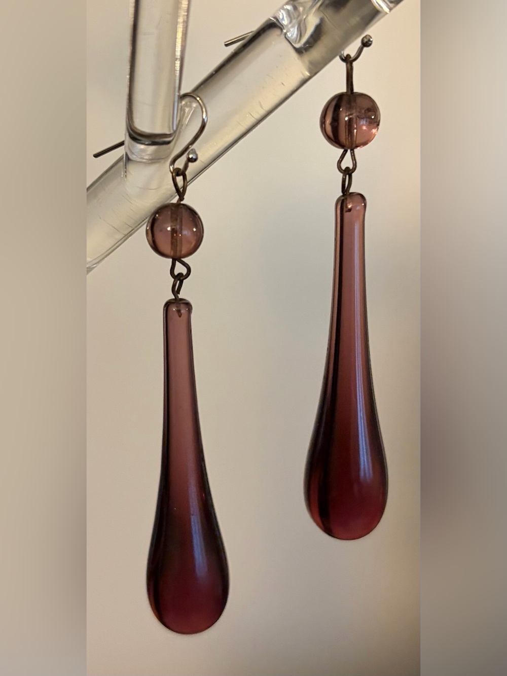Vintage Crystal Amethyst Purple Teardrop Earrings | Silver Hook Drops